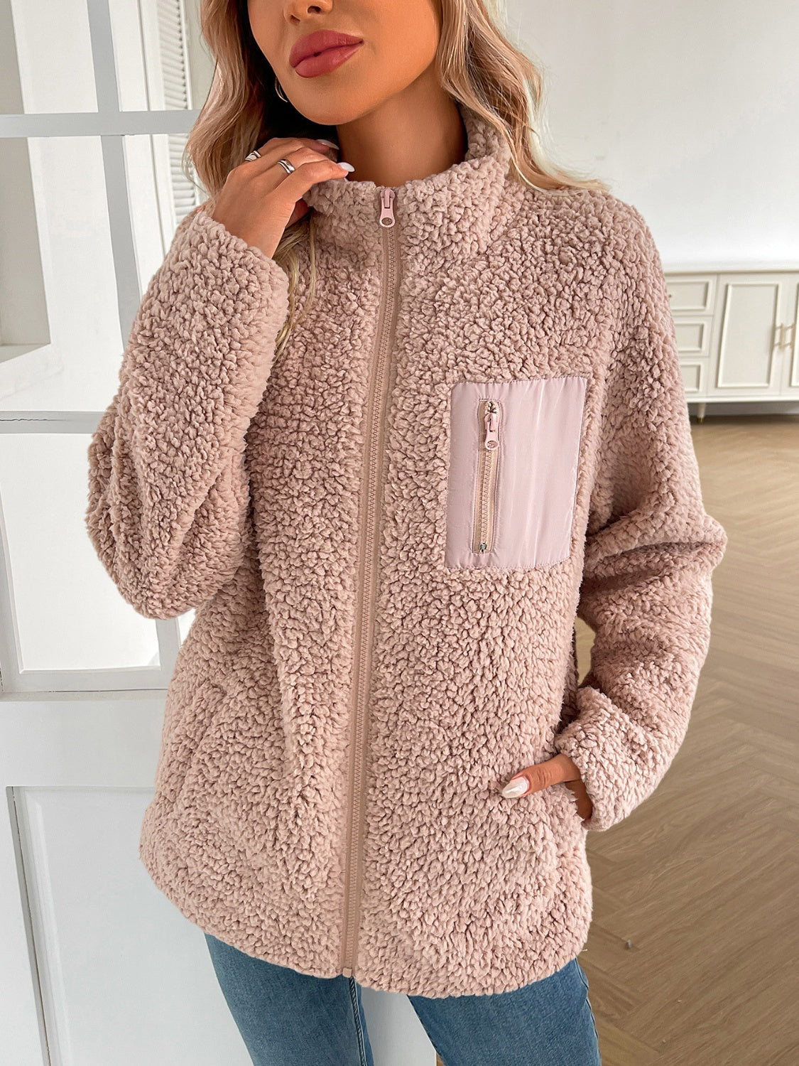 Camila® | Ivy Lane fluffy jacket with long sleeves and zip