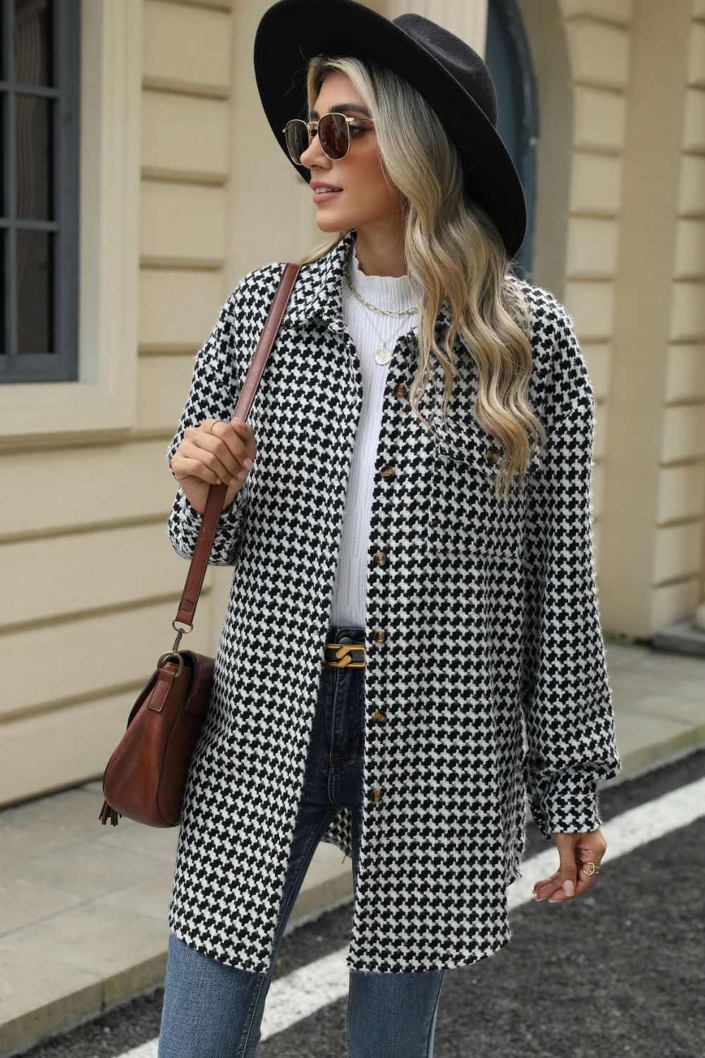Anika® | Houndstooth coat with buttons and dropped shoulders