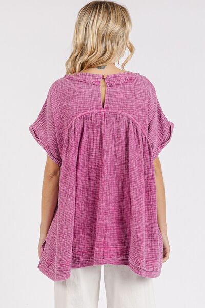 Cassia® | Oversized gauze babydoll blouse with V-neck