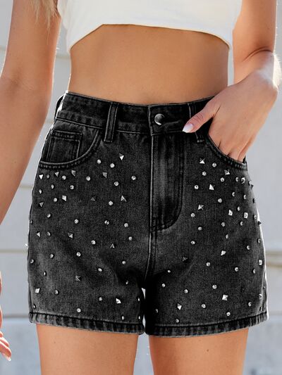 Arianna® | High waist denim shorts washed with rhinestones