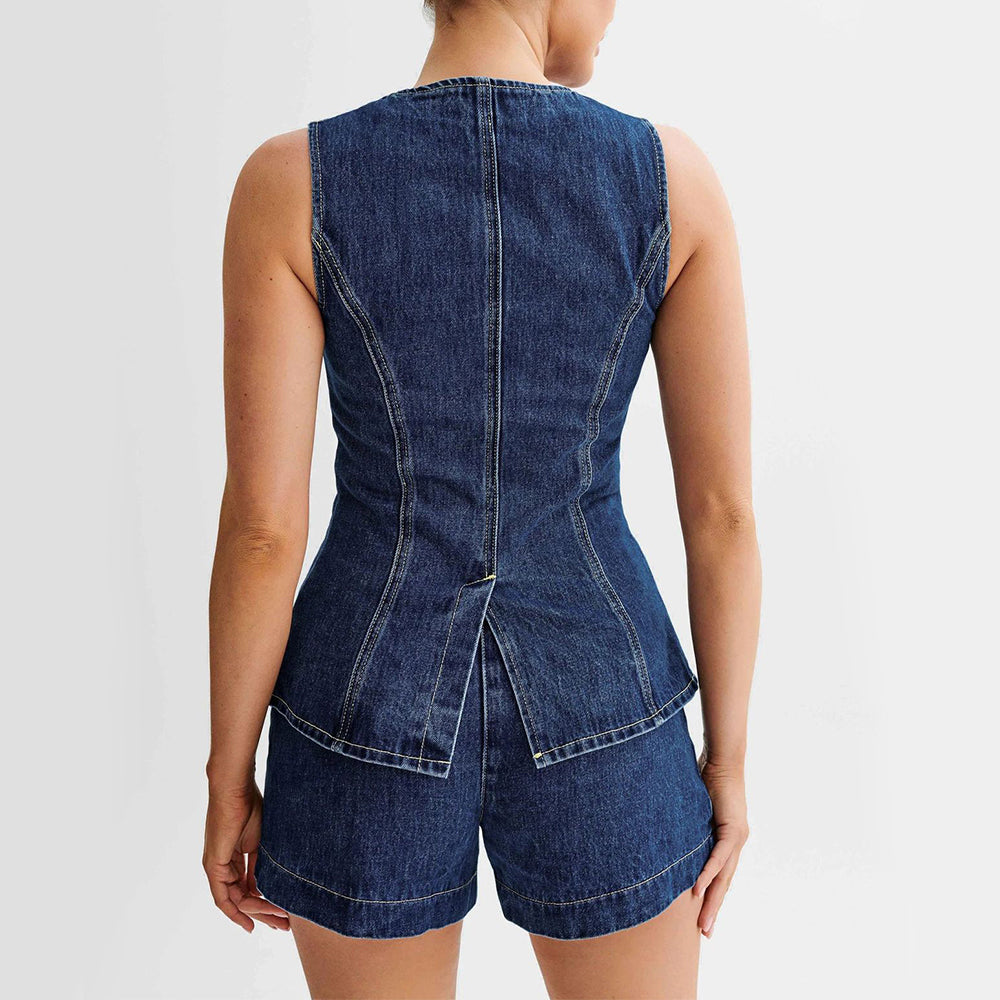 Susan | Stylish Denim Vest and Loose Shorts Set for Summer