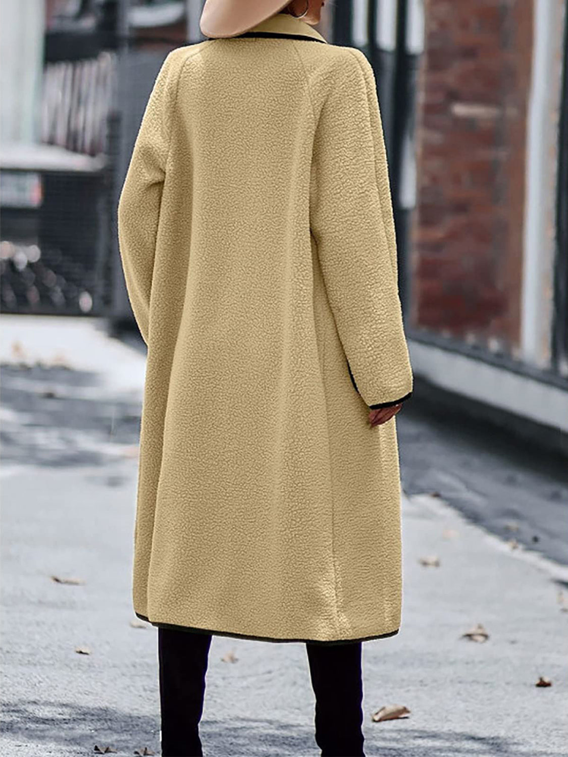 Claudia® | Full size long sleeve coat with contrast trim and pockets