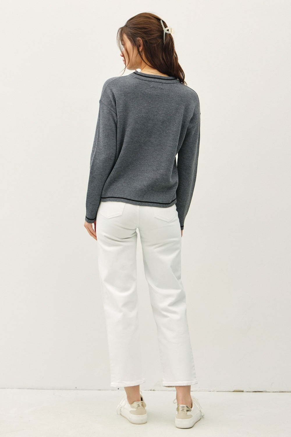 Cecilia® | Be Cool long-sleeved sweater with striped trim and crew neck