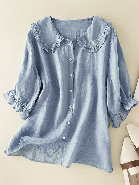 Lillian | Women's Stylish Cotton Loose Ruffled Neck Shirt