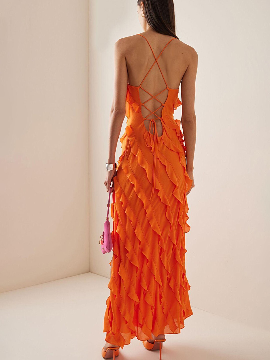 Aida® | Orange spaghetti ruffle dress