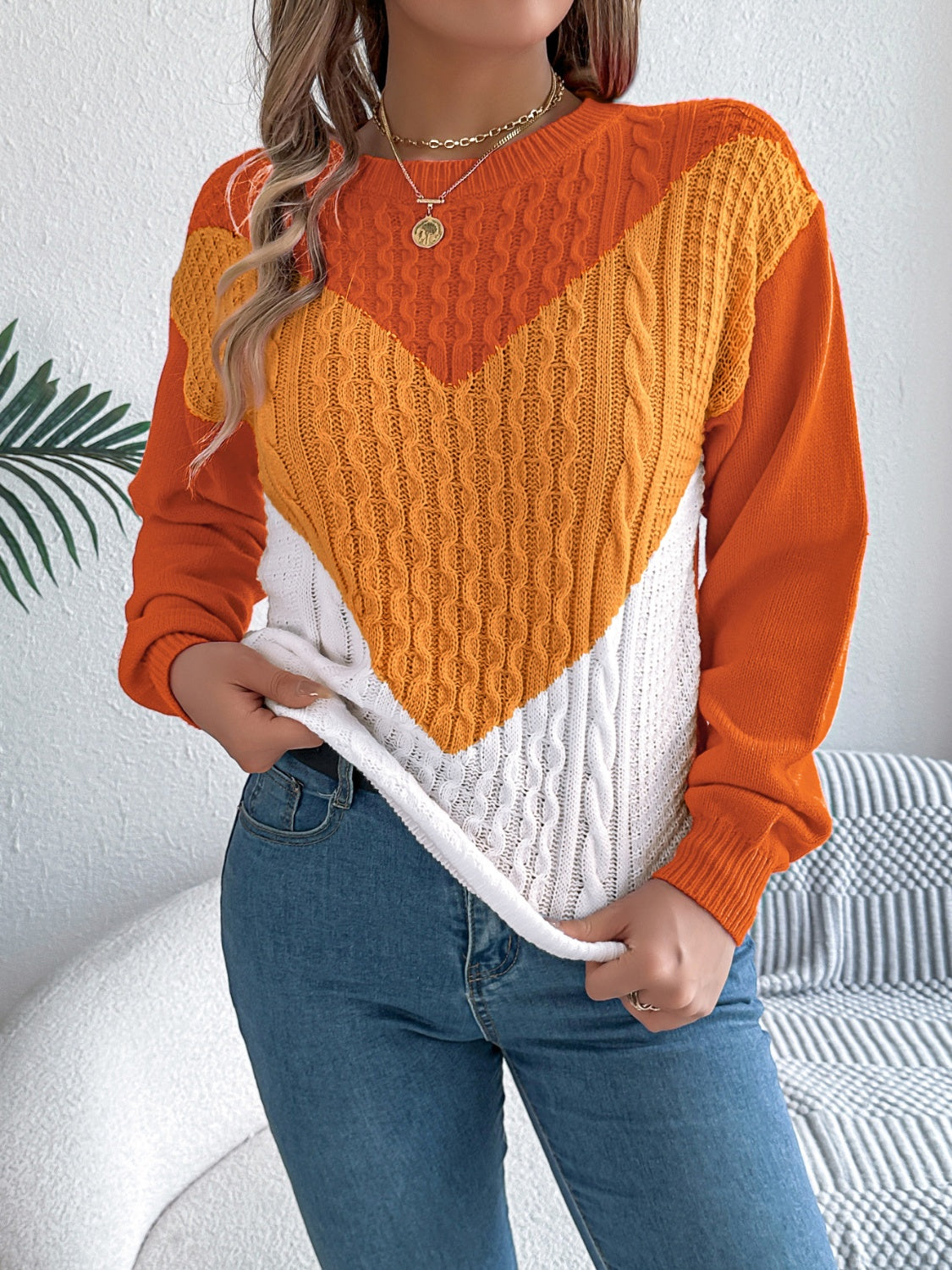 Dominique® | Contrasting long-sleeved sweater with a crew neck