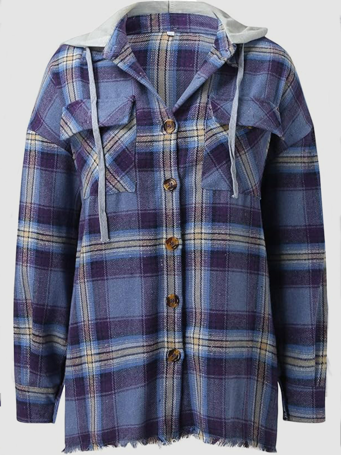Carmen® | Checked long sleeve hooded jacket with raw hem