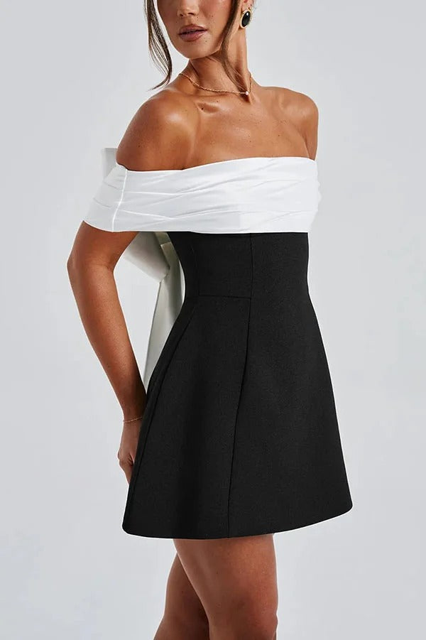 Eliza® | Sexy contrasting off-the-shoulder bow mini dress