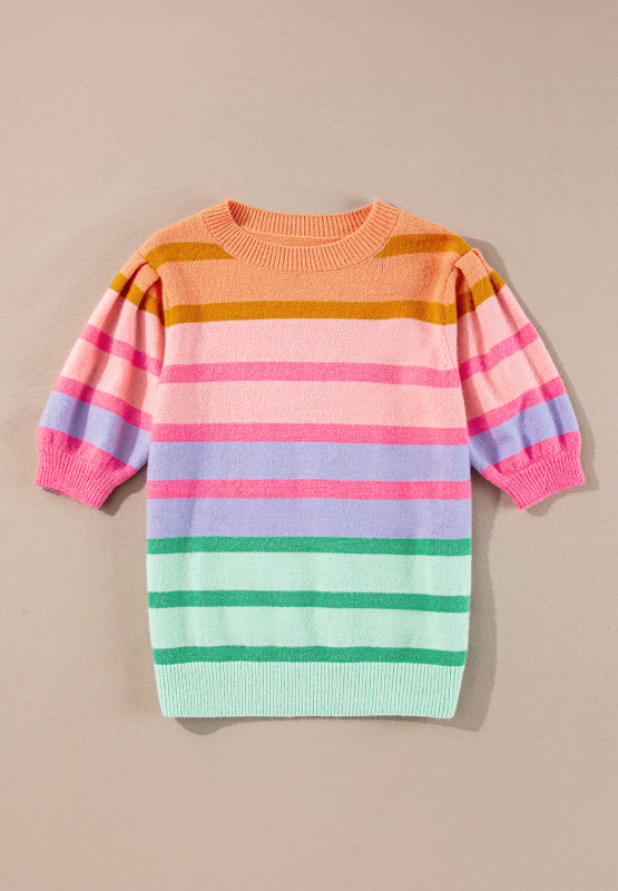 Alejandra® | Striped crew neck sweater with half sleeves