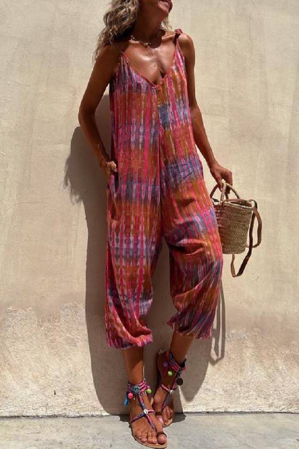 Claudia® | Printed loose lace-up jumpsuit with V-neck