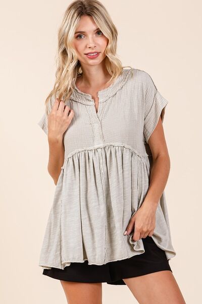 Dominica® | Mixed media babydoll short sleeve blouse