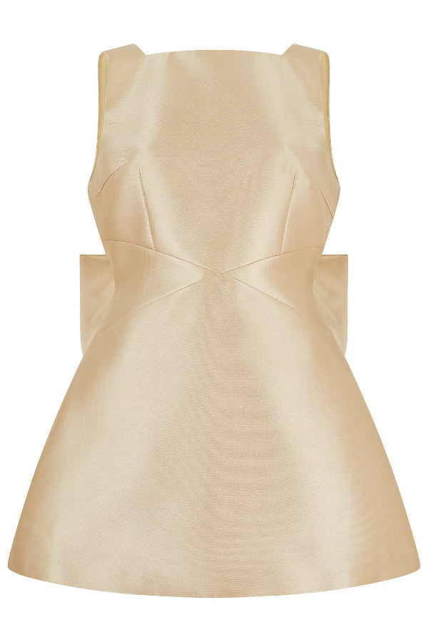 Daisy® | Satin mini dress with oversized bow detail and square neckline