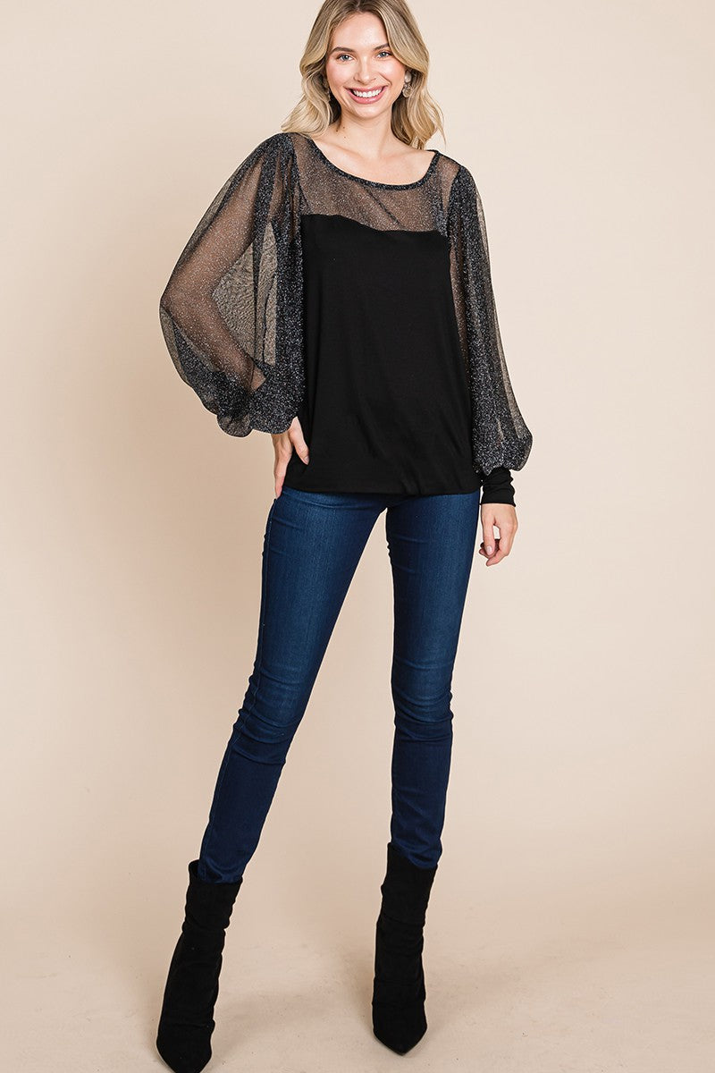 Catalina® | Super lady full size metallic mesh lantern sleeve blouse