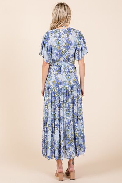 Dana® | Tiered floral dress with tie waist and flutter sleeves