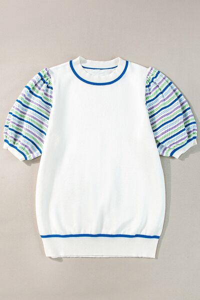 Daisy® | Crochet striped sweater with puff sleeves