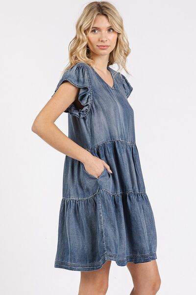 Dayana® | Mini dress with V-neck, ruffles and cap sleeves