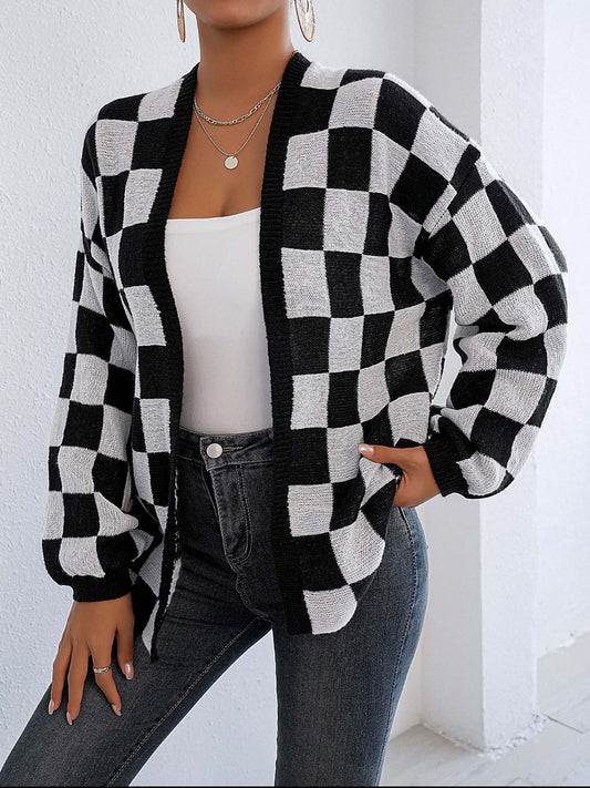 Carolina® | Checked open front long sleeve cardigan