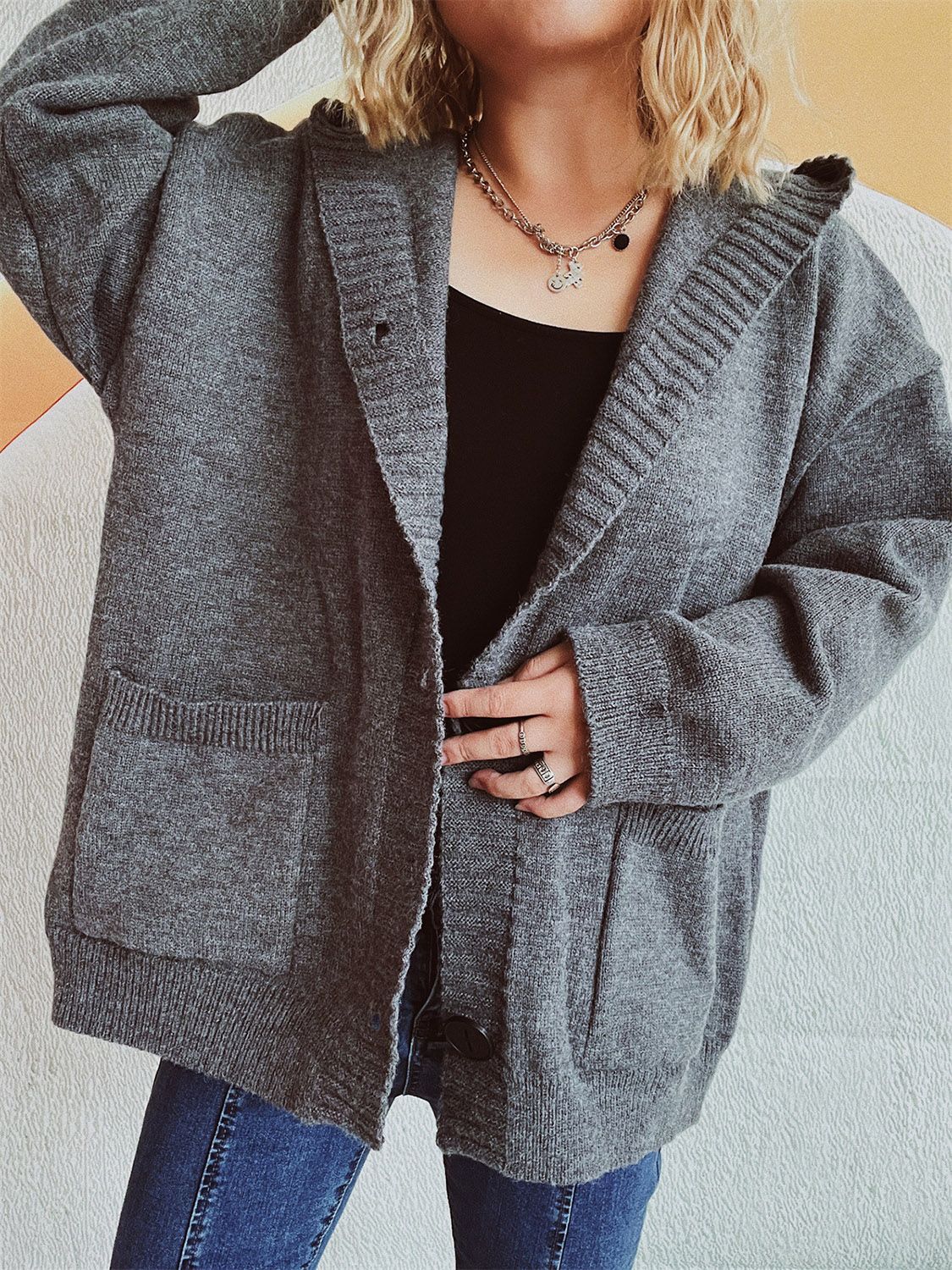 Beatrice® | Long-sleeved cardigan with hood and dropped shoulders
