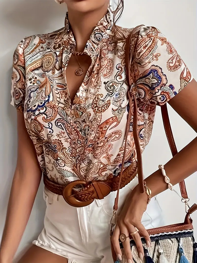 Brumby® | Blouse With A Paisley Pattern And A Cut-Out Neckline