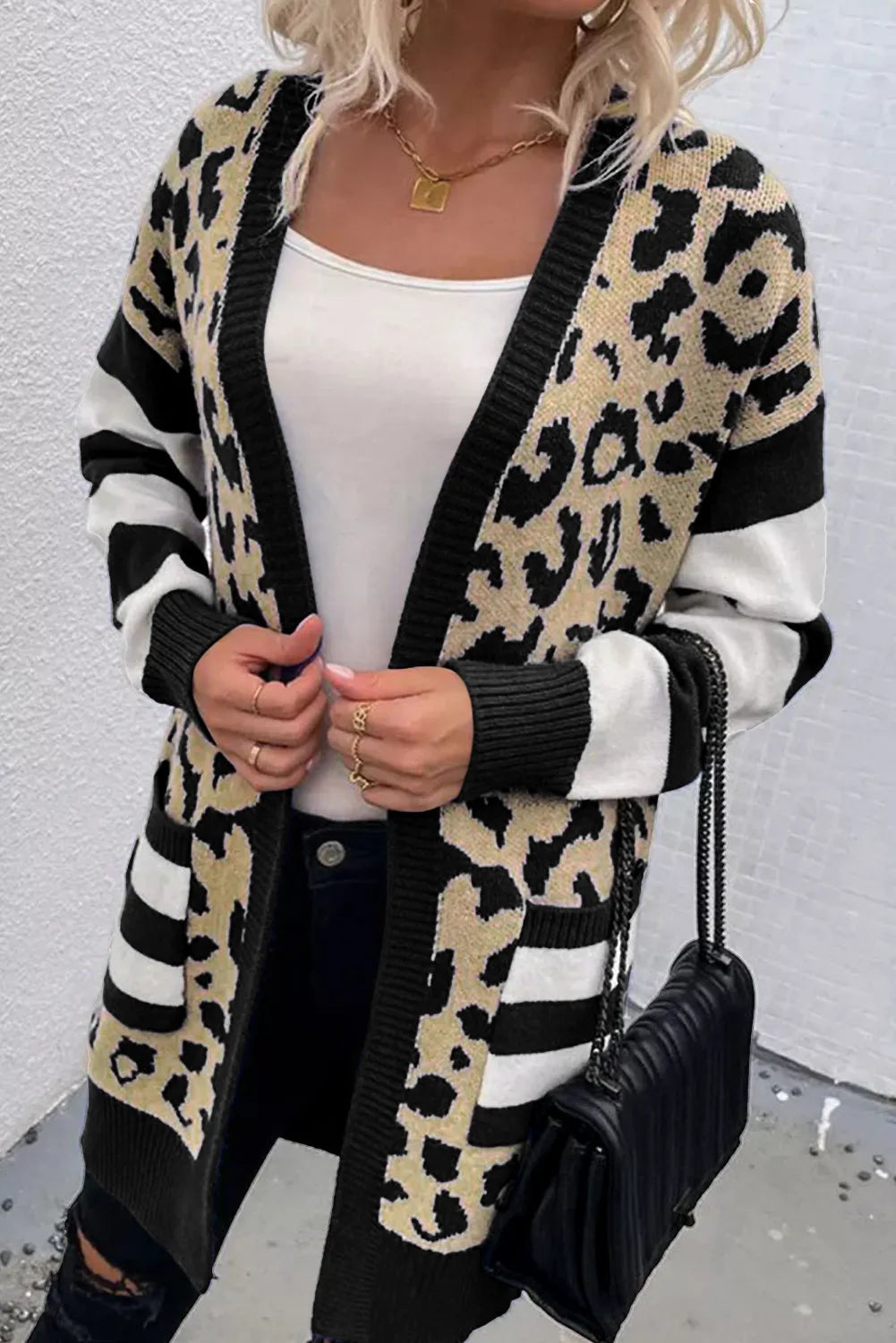 Carina® | Long sleeve leopard print open front cardigan