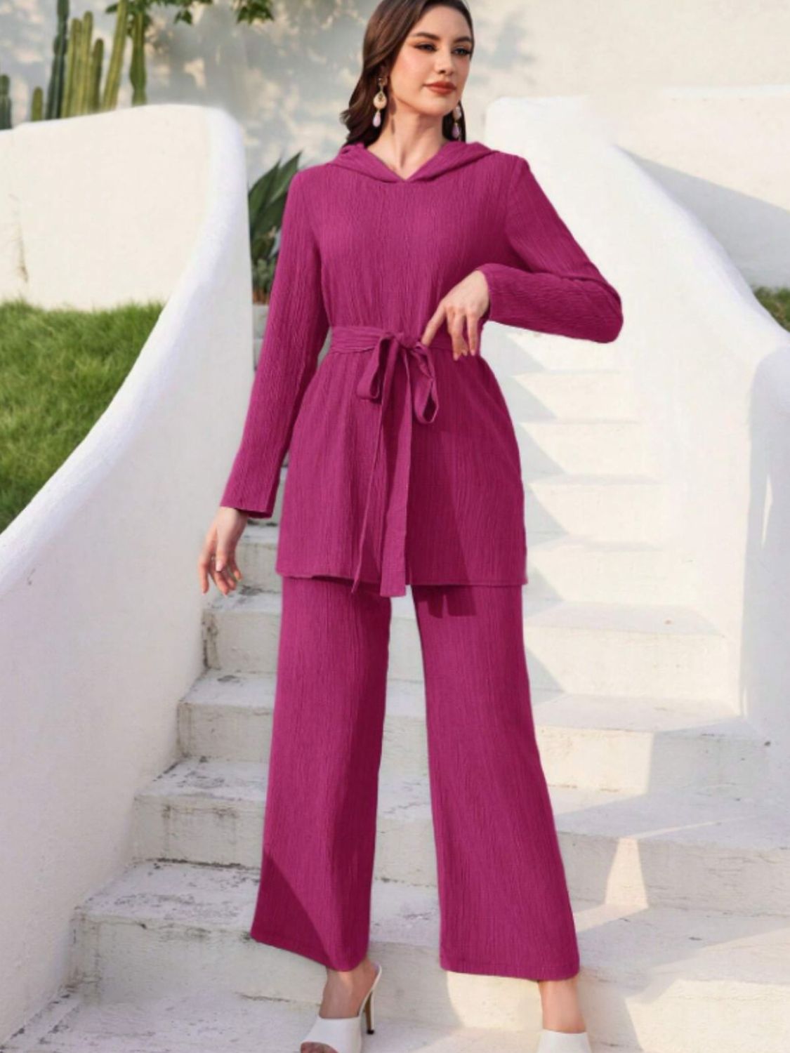 Annelie® | Set consisting of a long-sleeved hooded top and tie-dye trousers