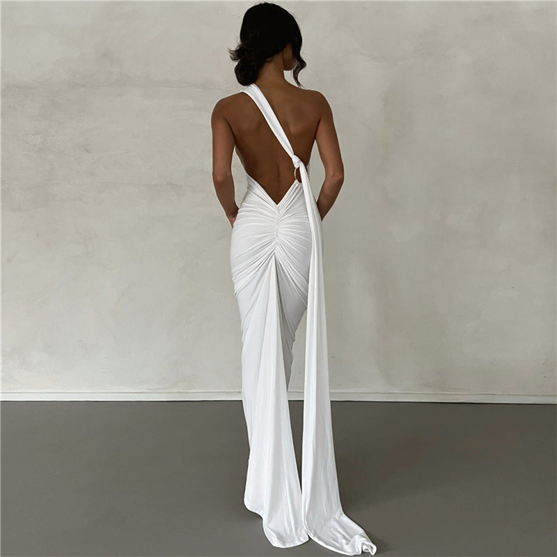 Aurora® | Elegant Long Open Back Slim Ruched Party Wedding Spring Summer 2024 Dress for Women