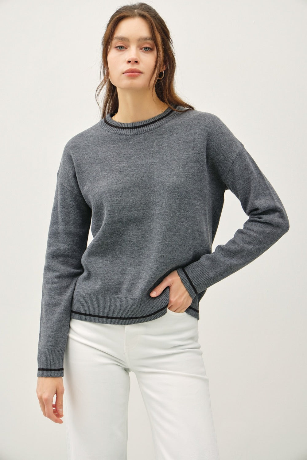 Cecilia® | Be Cool long-sleeved sweater with striped trim and crew neck