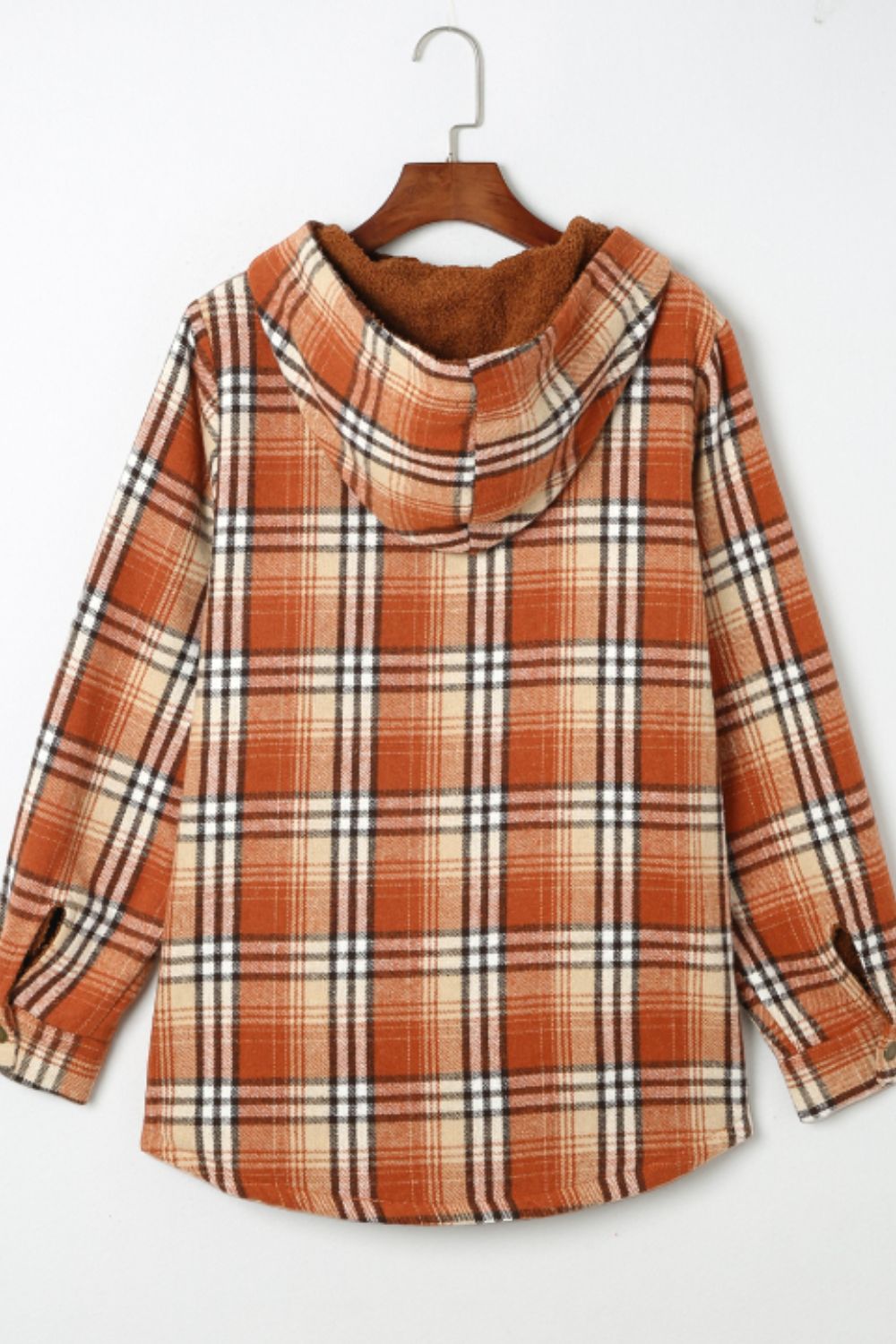 Brigida® | Checked button down long sleeve hooded jacket