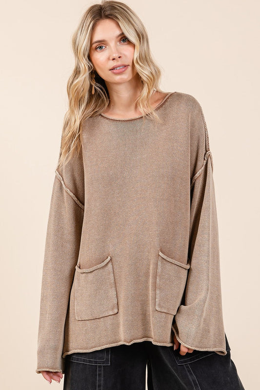Dolores® | Mittoshop Mineral Wash Patch Pocket Cut Edge Pullover
