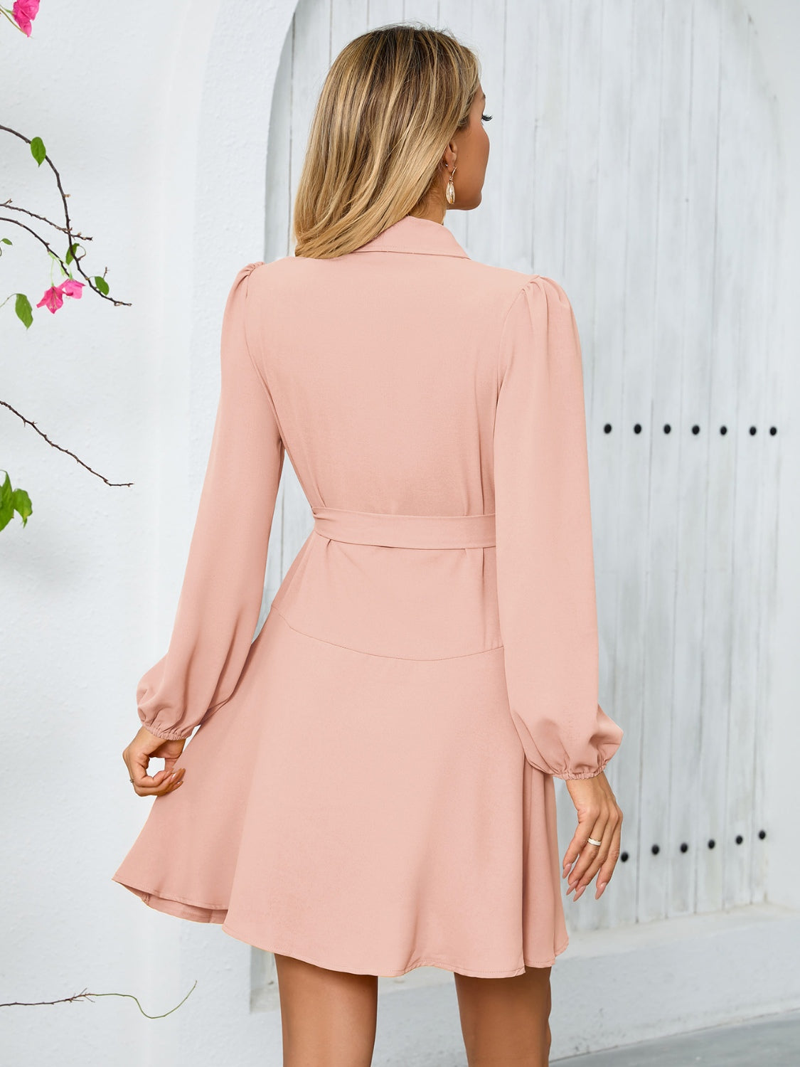 Chloe® | Long sleeve mini dress with surplice lacing at the waist