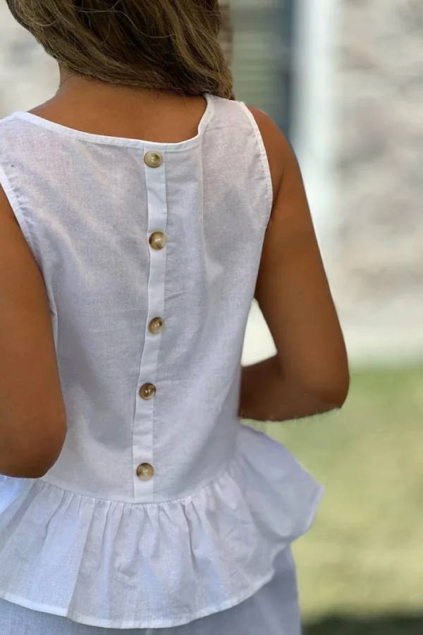 Alba® | Two-piece set consisting of a solid color cotton and linen sleeveless top and wide-leg pants