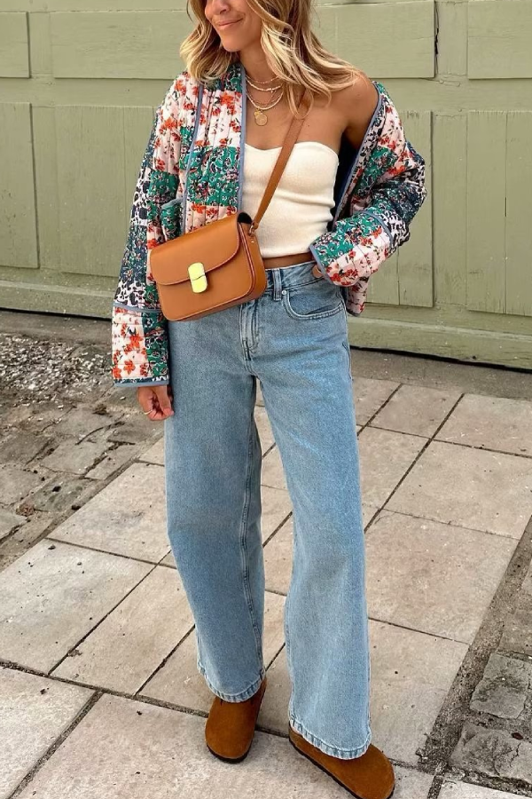 Alejandra® | Fashion Printed Loose Casual Cardigan Short Quilted Cotton Jacket
