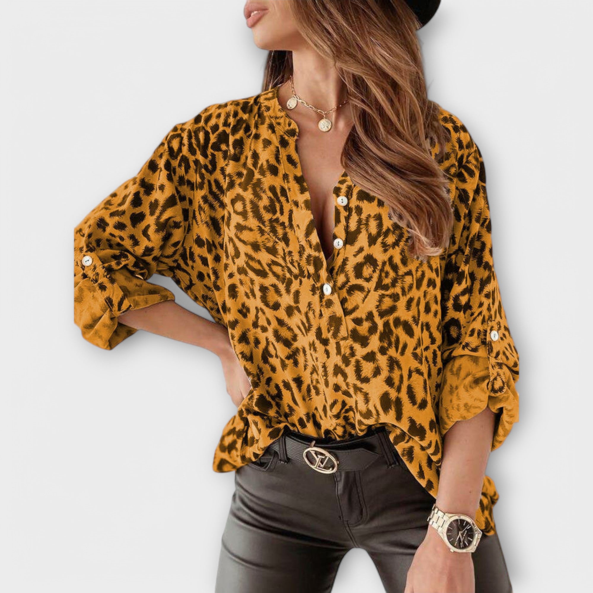 Navy | Stylish Blouse with Leopard Print
