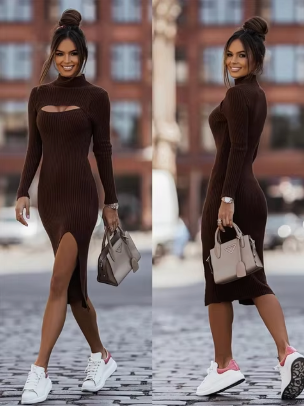 Adriana® | Long knitted dress with slits