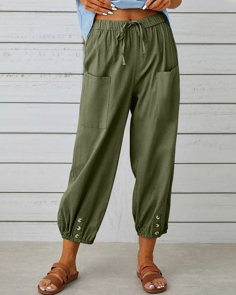 Judith | Comfortable Cropped Pants with Elastic Waist and Pockets