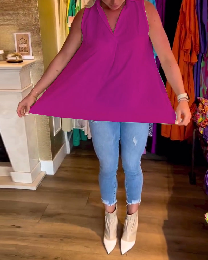 Carla® | Sleeveless blouse with ruffles and lapels