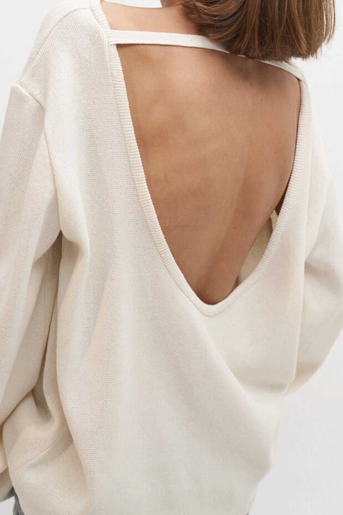 Elena® | Crew Neck Backless Cotton Sweater