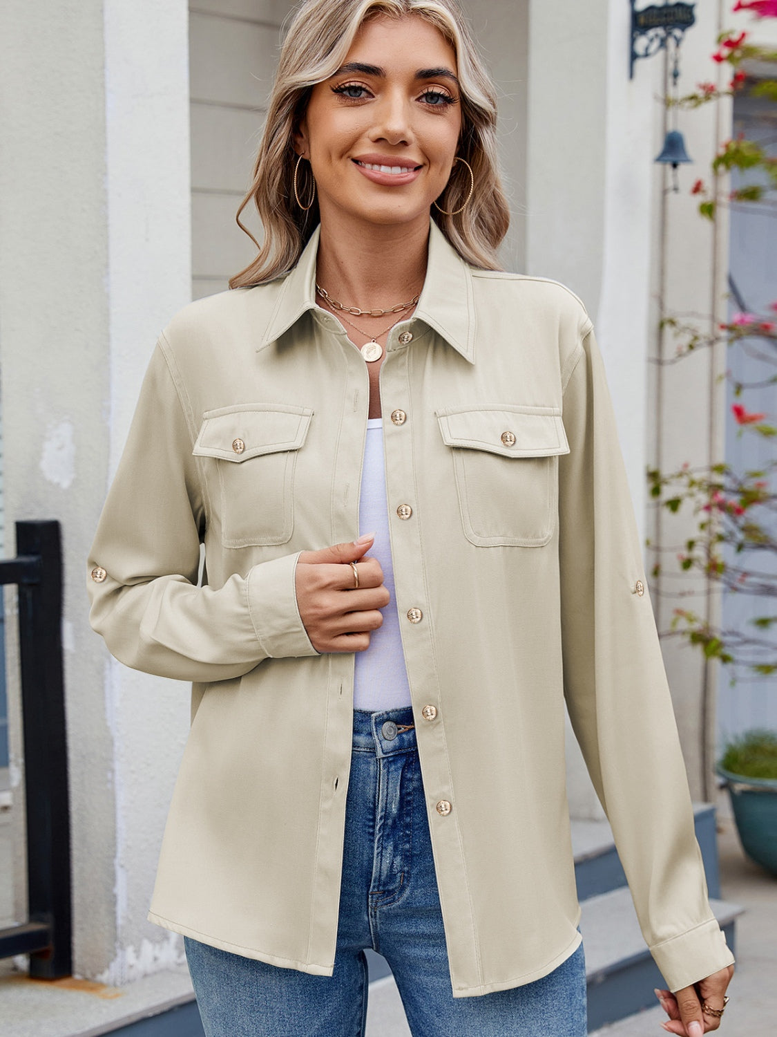 Eliza® | Plain, long-sleeved collared shirt