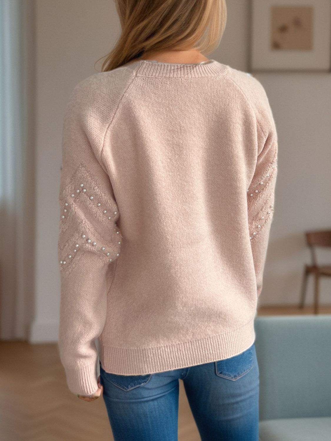 Concepcion® | Round neck sweater with raglan sleeves and pearl trim