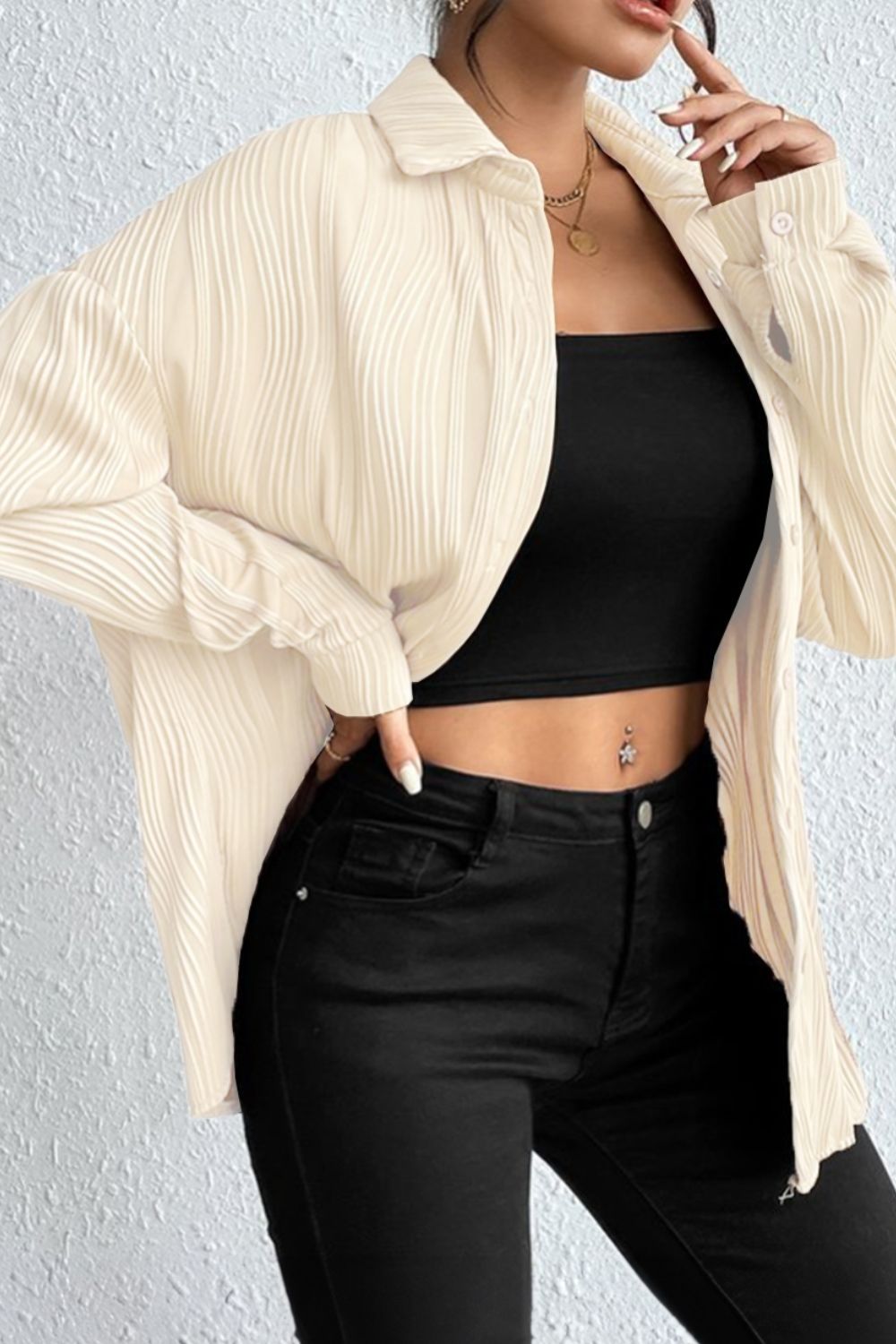 Basilisa | Long sleeve button down shirt with a structured collar and collar