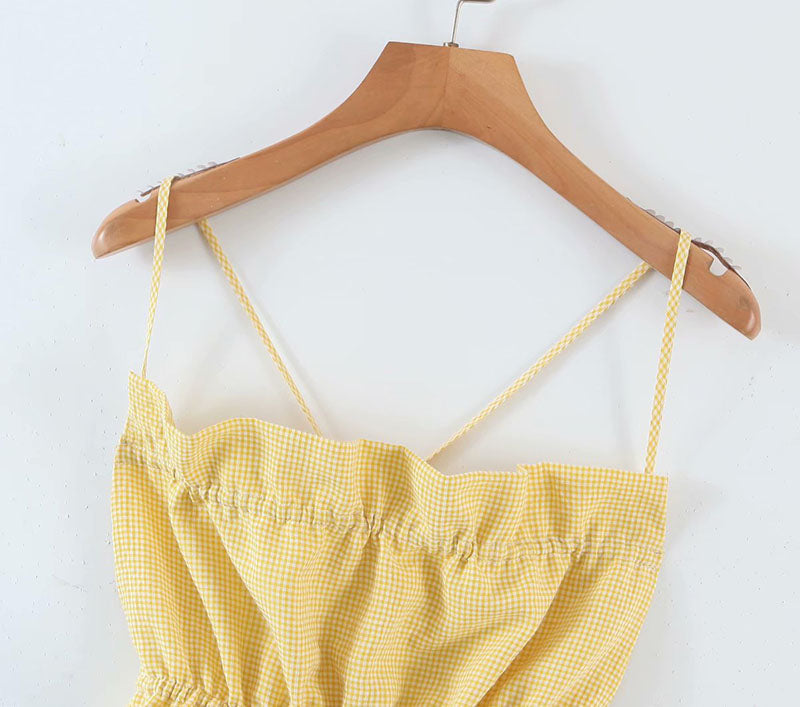 Calypso® | Yellow summer tank top and high waist short skirt set for women