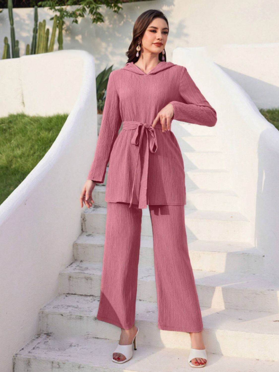 Annelie® | Set consisting of a long-sleeved hooded top and tie-dye trousers