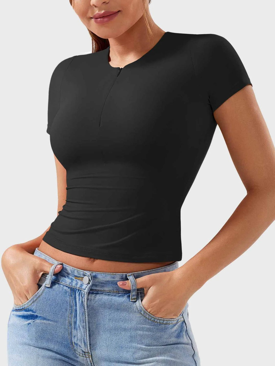 Elena® | Short sleeve half zip t-shirt