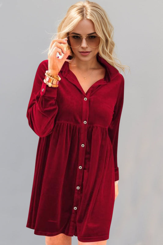 Edith® | Full size long sleeve mini dress with collar neckline