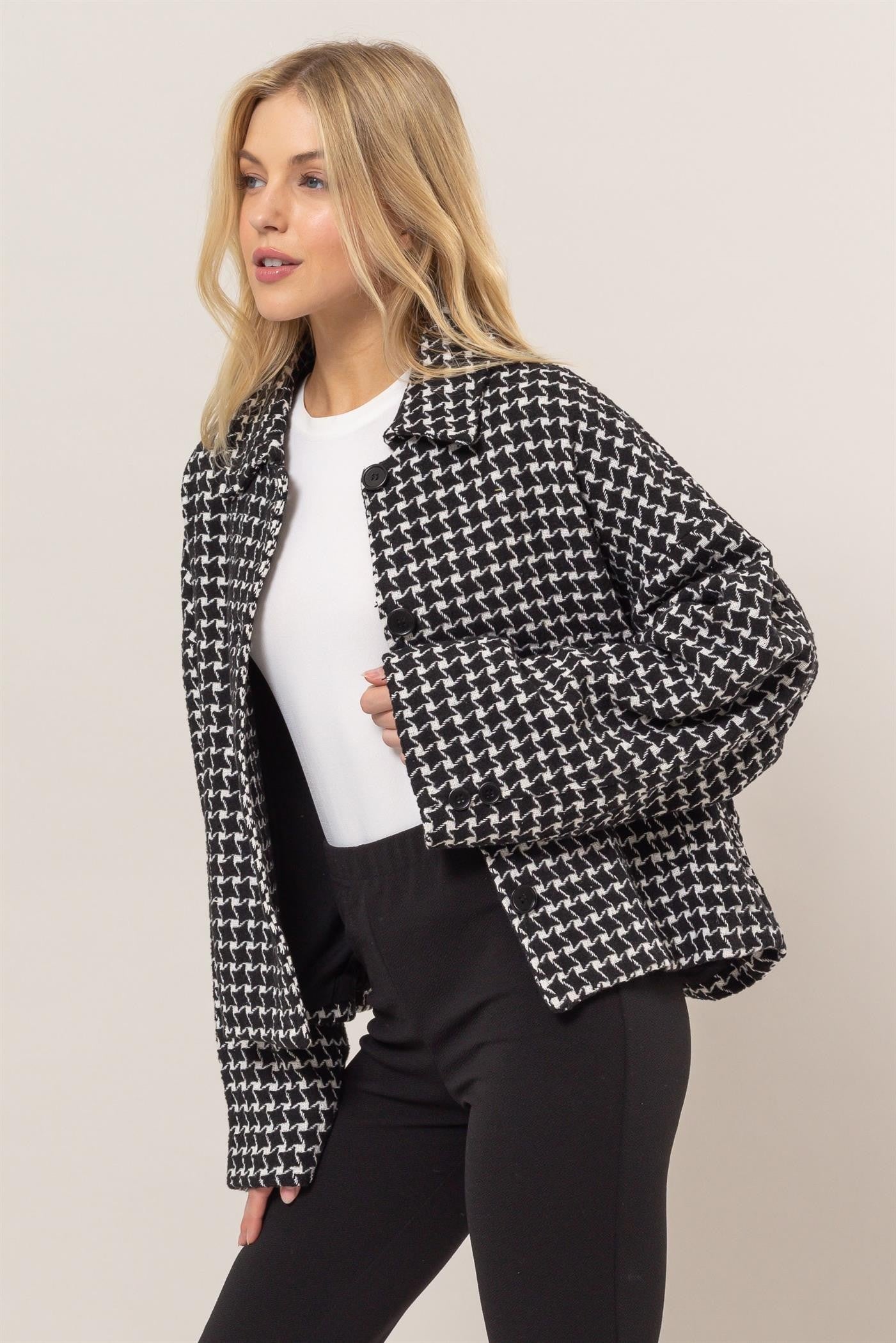 Albina | Check tweed jacket with button placket and collar