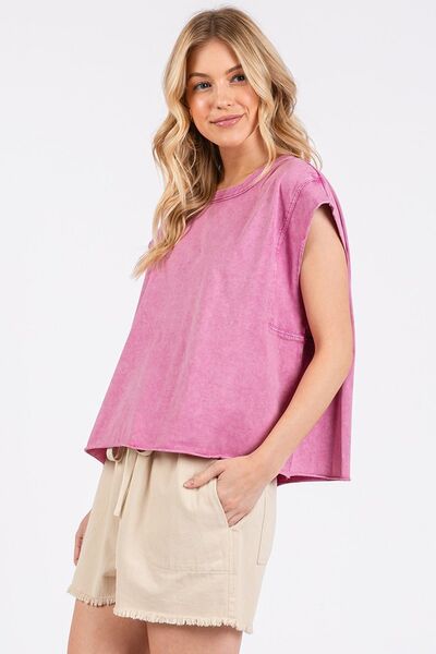 Corina® | T-shirt with a crew neck and cap sleeves
