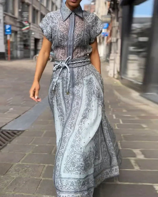 Angela® | Impera printed blouse and falda set