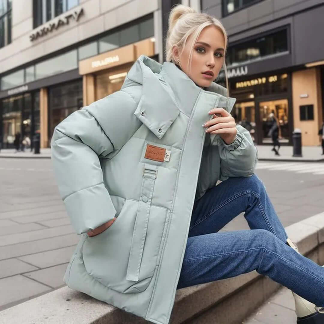 Women’s Quilted Jacket – Relaxed Fit – Hooded – Padded – Ribbed Cuffs – Front Pockets