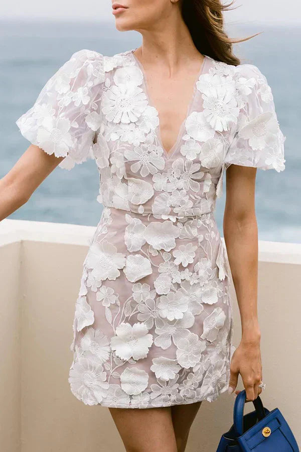 Michaela | Elegant Mini Dress with Floral Embroidery