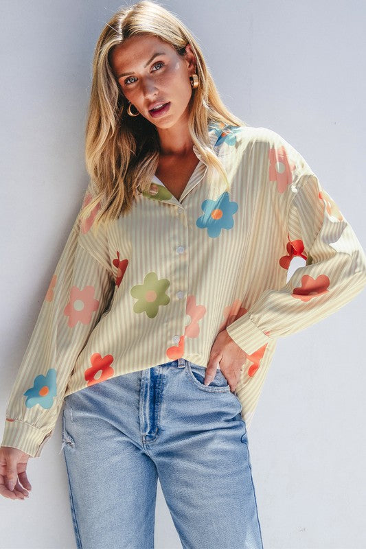 Eliana® | Loose-fitting, button-down blouse with floral pattern and collar
